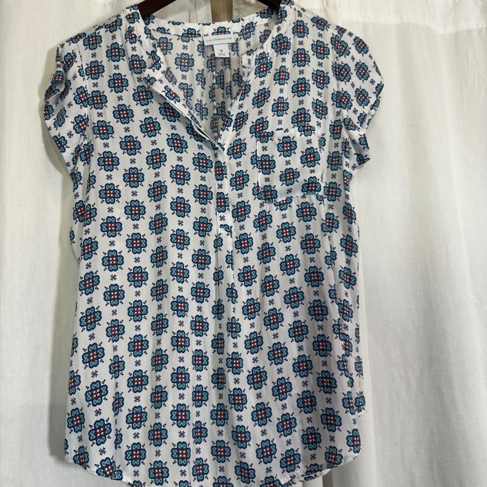 Liz Claiborne Boho Chic Womens Floral Print Short Sleeve Button Up Shirt Size M